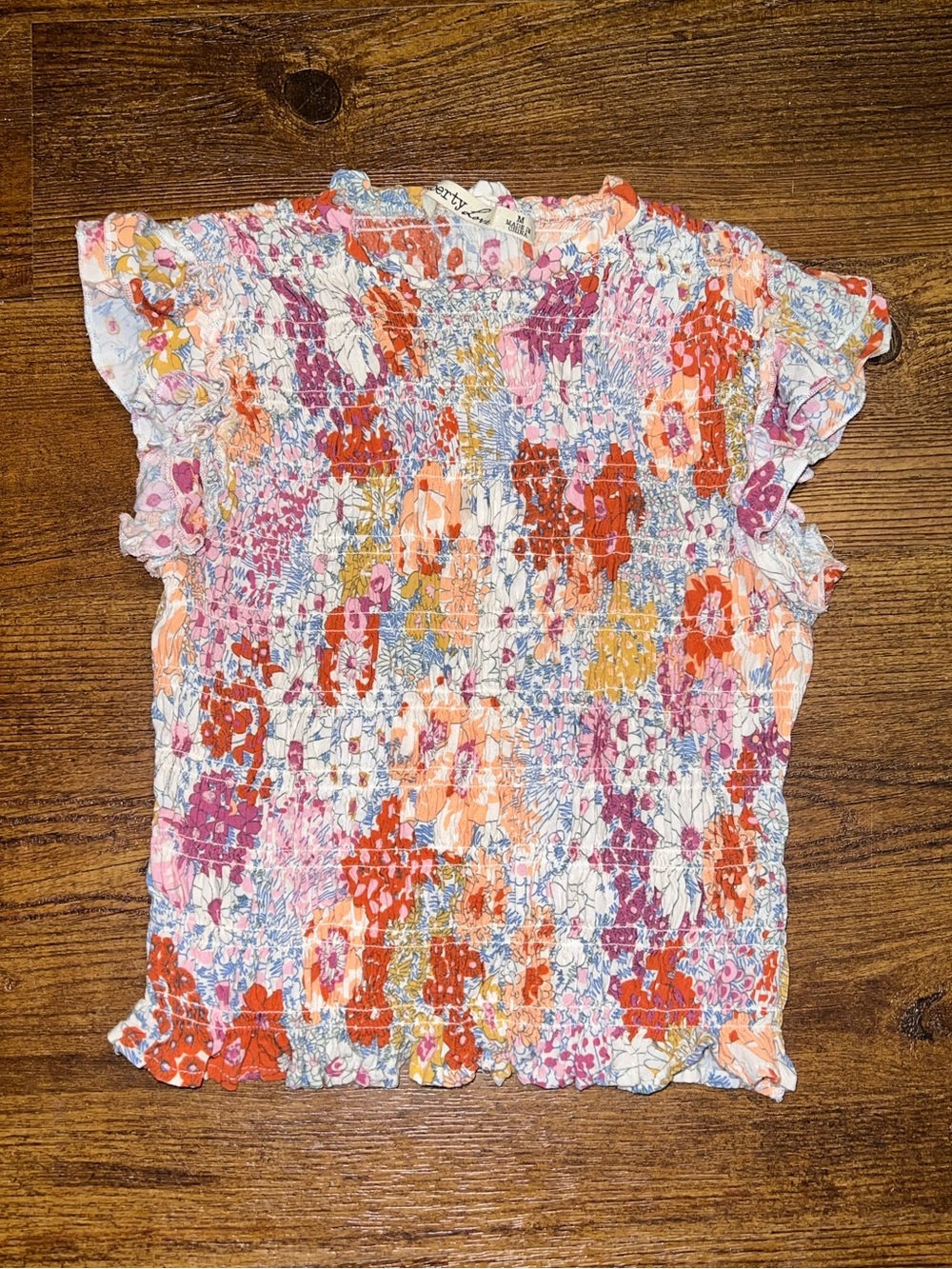 Liberty Love Floral Ruffled Smocked Crop Top Mock Neck Cottagecore Boho Size XS - Picture 5 of 11